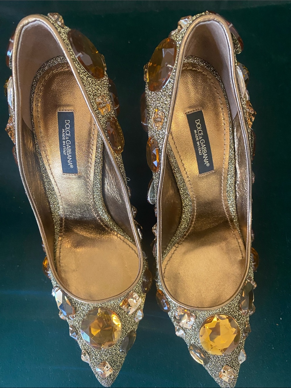 Dolce & Gabbana Gold Jeweled Pointed-Toe Heels